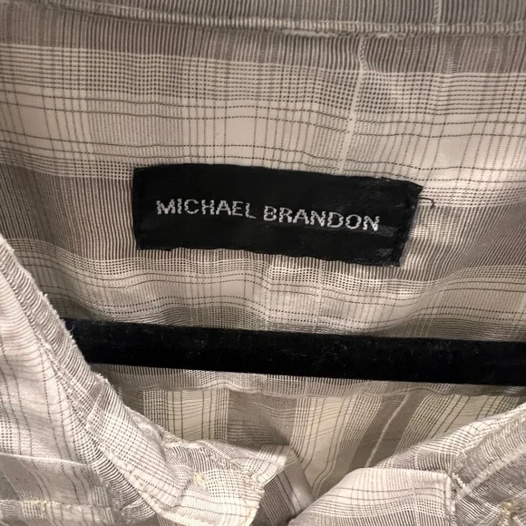 Michael Brandon Beige Plaid Button Down Shirt - Picture 5 of 6